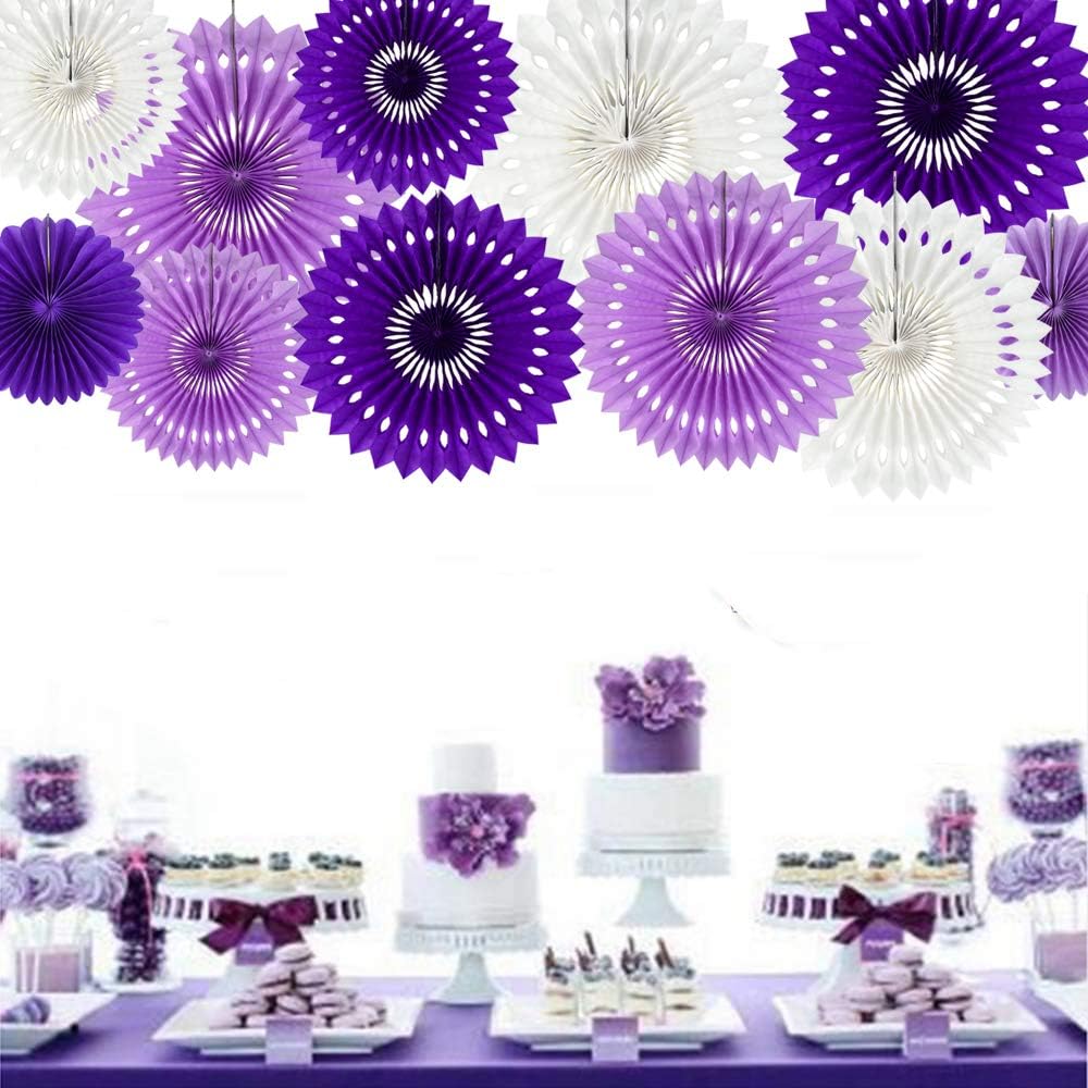 BEISHIDA Lavender Purple White Tissue Hanging Honeycomb Round Paper Fans Decoration Set for Birthday Baby Shower Bachelorette Wedding Photo Booth Backdrops Anniversary Paper Party Supplies（11 Packs）