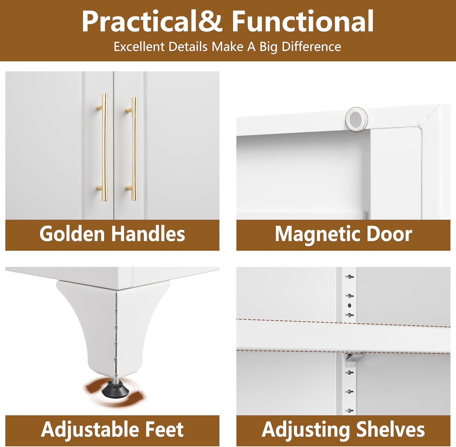 Kitchen Pantry Cabinet, 90" Tall Metal Pantry Cabinet, Food Cupboards with Doors and Shelves, Freestanding Storage Cabinets for Dining, Living Room, 16"D x 32"W x 90"H, White, Assembly Required
