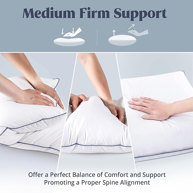puredown® Goose Feathers and Polyester Fiber Pillow, Made in USA, 100 Cotton Cover, Medium Firm Bed Pillows for Sleeping, Hotel Collection Pillows Standard Size of 2