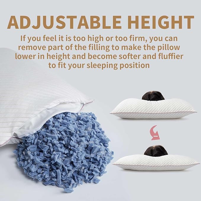 Pillows King Size Set of 2 Cooling Shredded Memory Foam Pillows for Bed