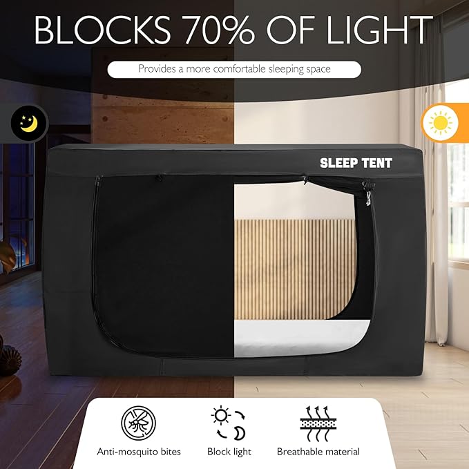 Bed Tent Twin Size Blackout Privacy Indoor Bed Canopy for Adults Sleeping Tent 75% Light Breathable(Mattress Not Included)