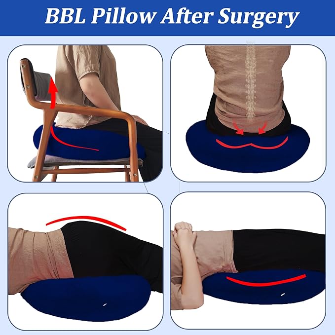 BBL Pillow After Surgery for Butt Sleeping, Brazilian Butt Lift Pillow Post Surgery Recovery for Sitting Sleeping Driving Donut Pillow for Woman Lumbar Back Cushion Seat Foam (Blue)