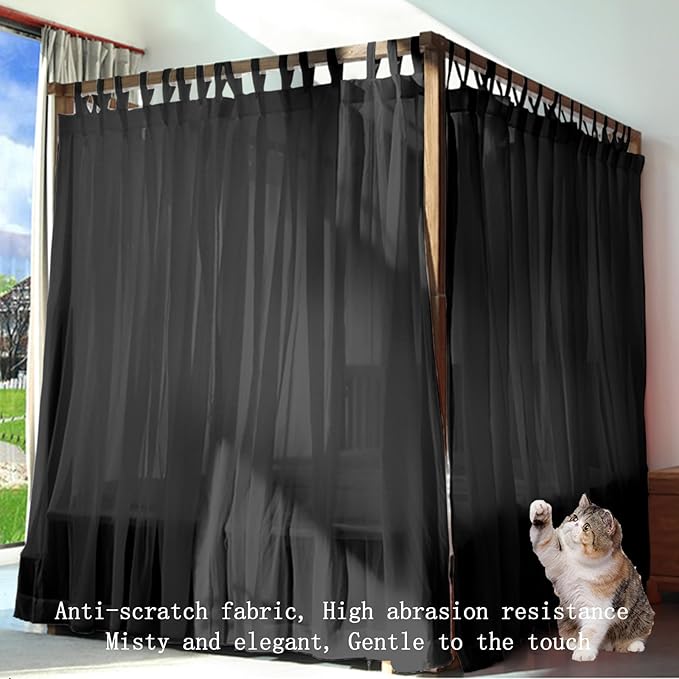 AIKASY Canopy Bed Board with Top and Self-Adhesive Velcro Strips, White Gauze Princess Bed Canopy Curtain Tent, Creating a Romantic Atmosphere in The Room（Full/Queen，Black）