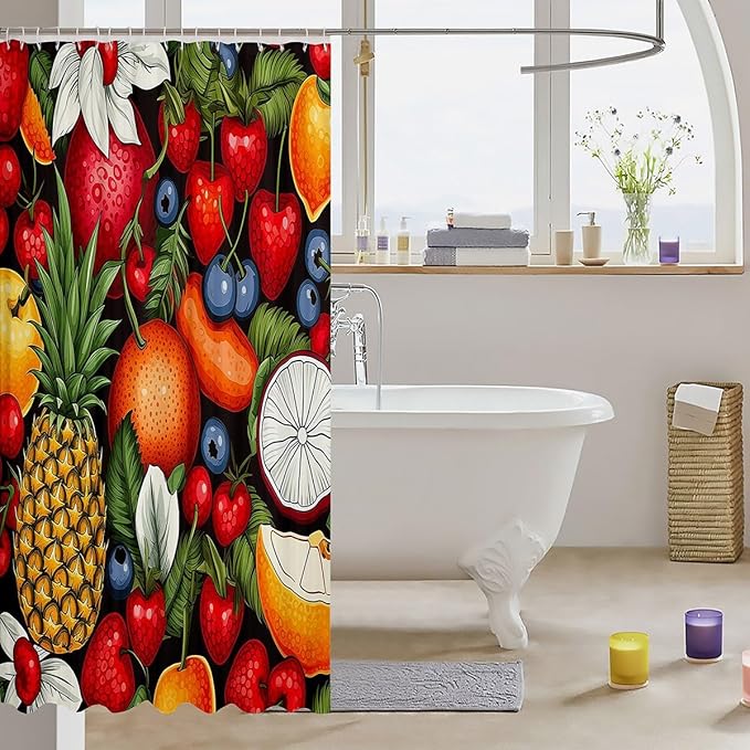 Feelyou Pineapple Shower Curtain Boys Girls Orange Fabric Shower Curtain for Kids Summer Fruit Bathroom Waterproof Accessories with 12 Hooks Bright Colorful Curtains,72x72 Inches