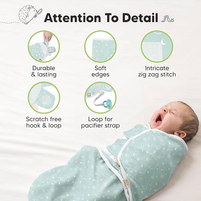 3-Pack Organic Baby Swaddle Sleep Sacks - Newborn Swaddle Sack, Ergonomic Baby Swaddles 0-3 Months, Swaddles for Newborns, Baby Sleep Sack, Baby Swaddle Blanket Wrap, Baby Essentials (Galaxy)
