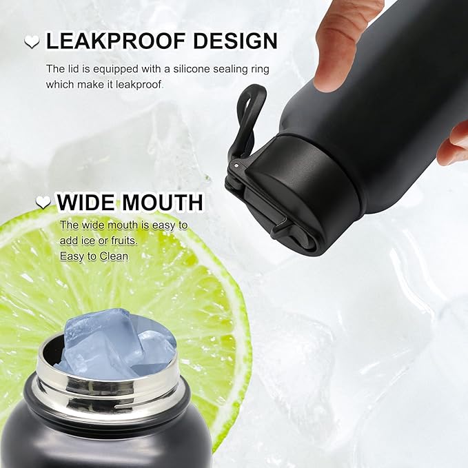 32 Oz Water Bottle, Sports Water Bottle with Straw Lid, Vacuum-Insulated Stainless-Steel, Double-walled Thermos Water Bottle (Black, 32 OZ)