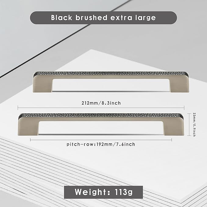 Leather Handle Brass Leather Handle Nordic Minimalist Style Handle Wardrobe Dressing Table Bedroom Living Room Kitchen Handle Hardware Furniture - 2 Pack (Black, 192mm(7-1/2in))