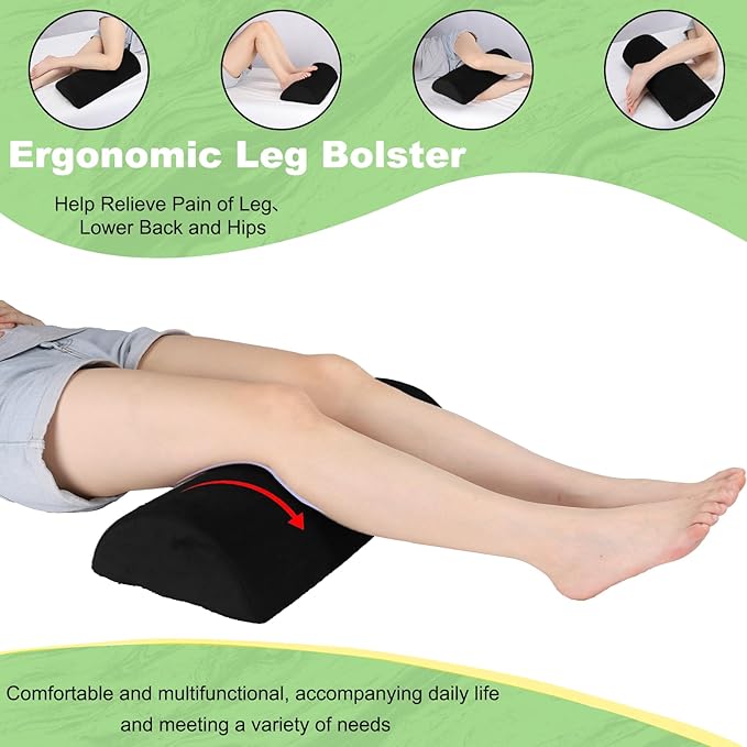 Recliner Foot Pillow High Resilience Foam - Leg Pillow for Sleeping Soft and Supportive Half Moon Bolster Pillow Recliner Pillows for Headrest Back Lumbar Support (Black)