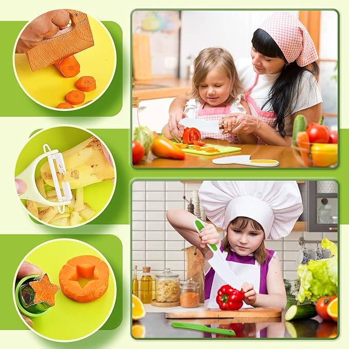 Real Cooking Set for Kids,13/17 Piece Kids Baking knife Set Kitchen Tools Include Wood Kids Safe Knife, Peeler, Cutting Board Potato Slicers for Boys, Kid, Toddler, Gift