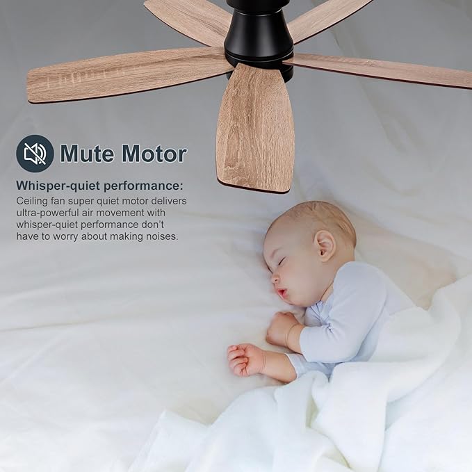 42 inch Ceiling Fans with Lights and Remote,Flush Mount Black Ceiling Fan,Memory Fuction Reversible Quiet DC Motor Low Profile Ceiling Fans For Living Room Bedroom Indoor Outdoor(Black&Walnut)