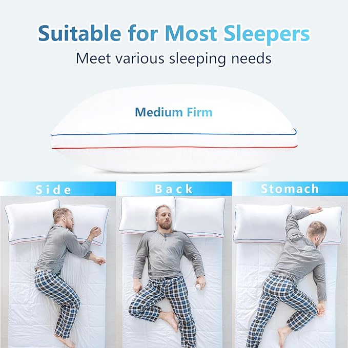 Pillows Queen Size Set of 2, Fluffy Bed Pillows for Sleeping, Queen Pillows 2 Pack with Hotel Quality, Medium Firm and Supportive Down Alternative Pillow for Side and Back Sleeper, 20" x 30"