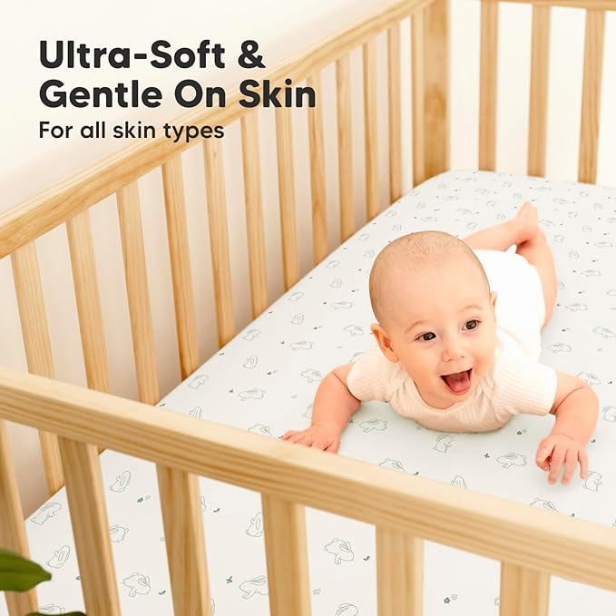 2-Pack Waterproof Crib Sheets for Boys, Girls - Viscose Derived from Bamboo Crib Sheets Neutral, Crib Mattress Protector Sheet, Soft Toddler Bed Sheets, Fitted Baby Crib Sheets Girl, Boy (Bunnies)