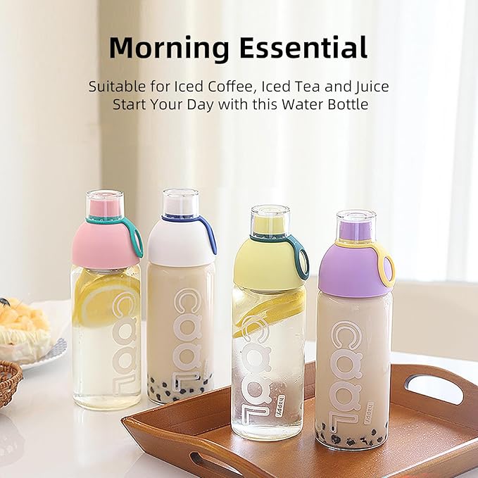 17oz Glass Water Bottle with Tea Strainer and Carrying Strap, Daily Hydration Bottle for School, Travel and Gym, for Women and Youth (Lavender)