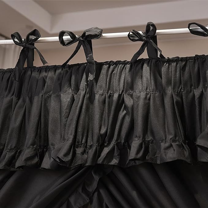 4 Corners Post Princess Ruffle Curtain Bed Canopy Lace Up Elastic Cozy Breathable Tent Mosquito Net for Girls Bedroom Decoration(Black, 47-53" W*78" L*82"*H/Full)