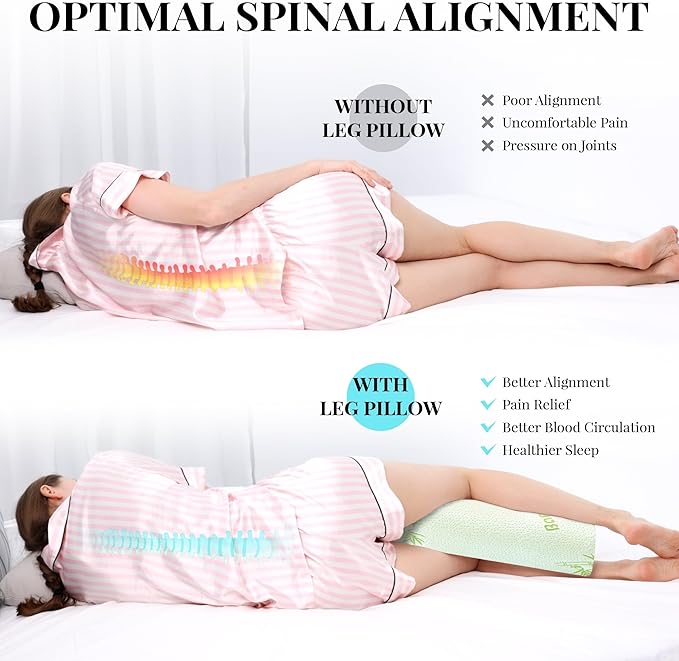 Knee Pillow for Side Sleepers Memory Foam Leg Pillows for Sleeping Yoga Bed Half Moon Bolster Pillow for Neck Pain Relief with Pillowcase 20.5x8x4.5 Inches(Air Layer Green, Standard Size)