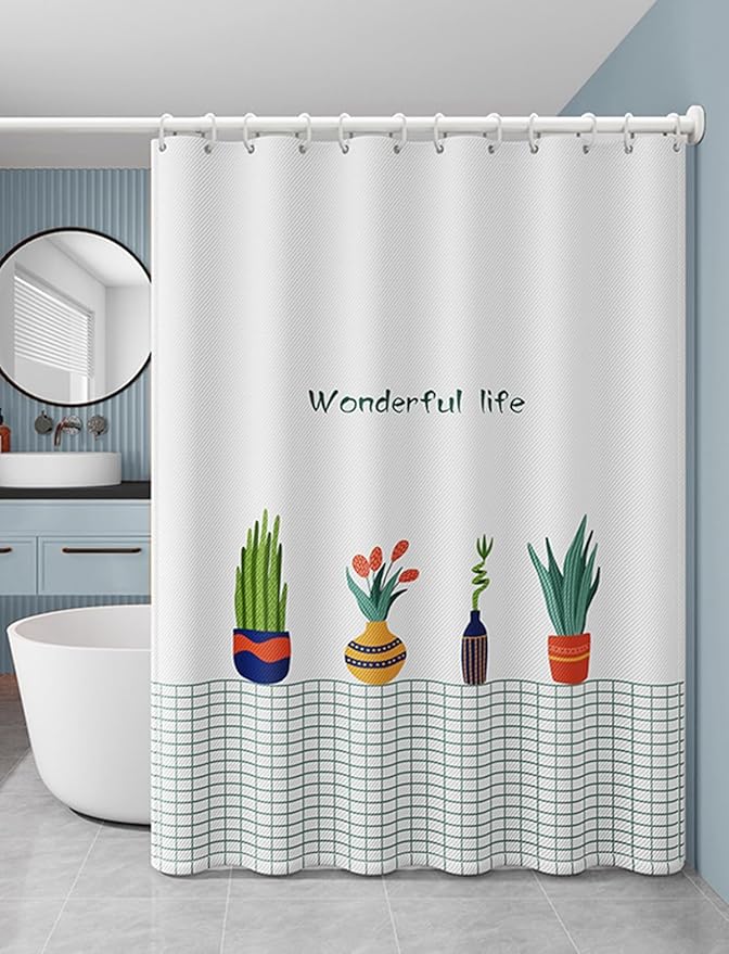 Polyester Fabric Shower Curtain for Bathroom Decor, 70.8" x 78.7" Waterproof 4 Vases Plant Print Shower Curtain Art Bath Curtain with 12 Hooks