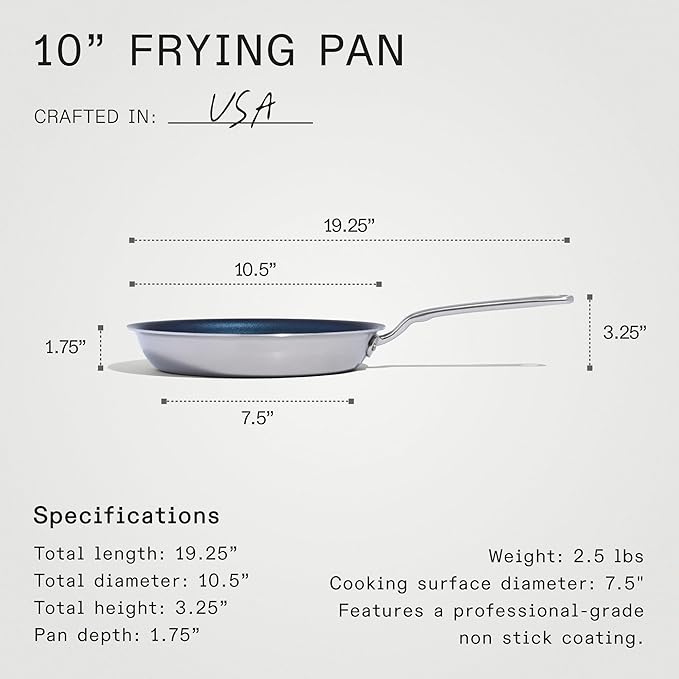 Made In Cookware - ProCoat 10" Non Stick Frying Pan (Harbour Blue) - 5 Ply Stainless Clad Nonstick - Professional Cookware - Crafted in USA - Induction Compatible