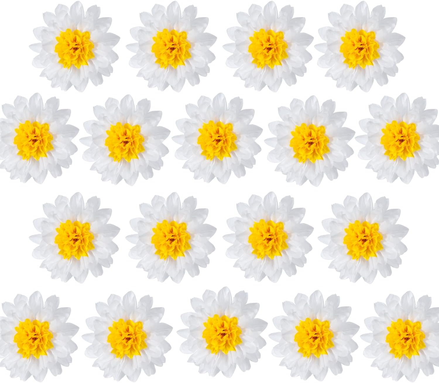 MISU Daisy Flower Party Decorations White Tissue Pom Poms for Classroom Baby Shower Wedding Birthday Party Backdrop Home Decoration, 10 Inch, Pack of 18