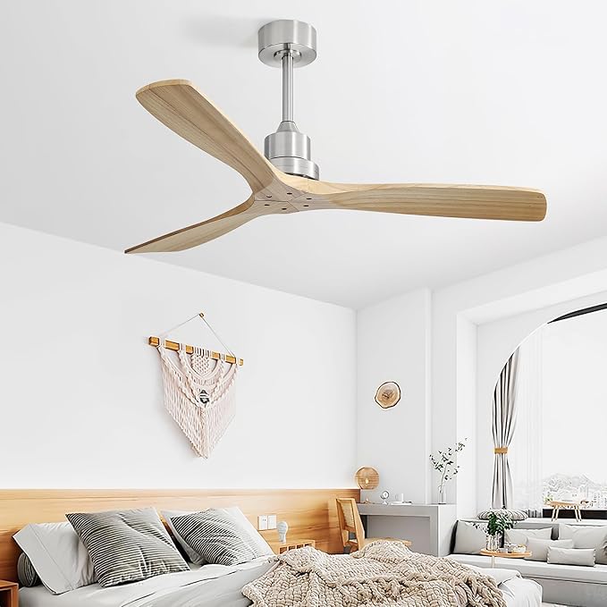 NicBex Ceiling Fan 52 Inch Ceiling Fans Without Light Ceiling Fan with 3 Blades and Remote Control Reversible DC Motor Ceiling Fan for Bedroom, Living Room, Light Natural