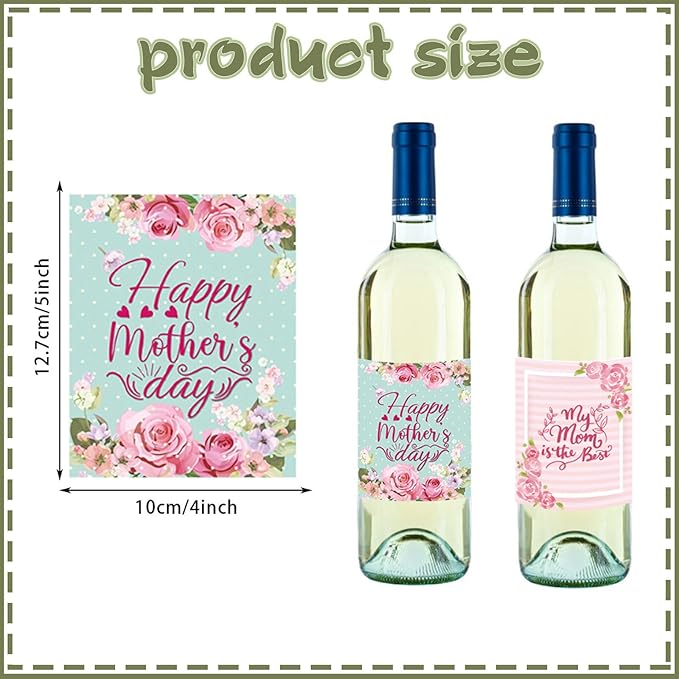 24pcs Mothers Day Wine Bottle Labels Stickers Party Wine Bottle Stickers Decorations Wine Bottle Cover Labels Happy Mothers Day Party Supplies