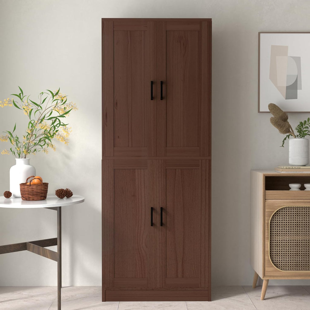 Brown Kitchen Pantry, 71" Tall Cabinet with Doors, Hutch with Storage for Dining Room