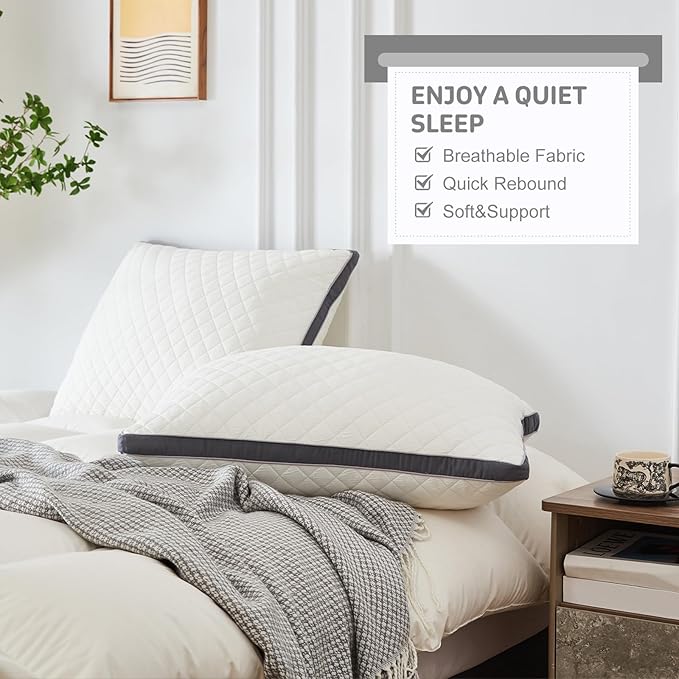 Soft Pillows Queen Size Set of 2,Bed Pillows with Gusseted Edge,Fluffy Microfiber Queen Pillows 2 Pack for Back, Stomach or Side Sleepers