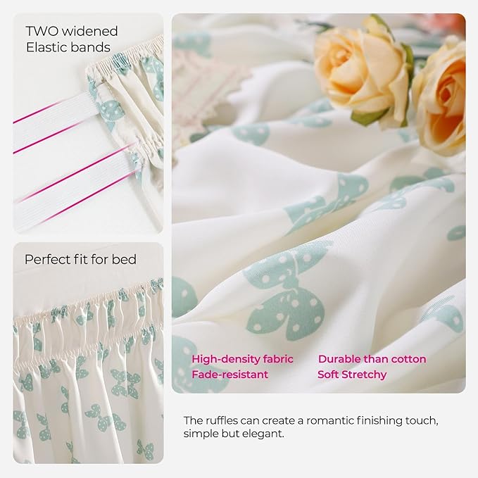 RIMELA White Elastic Bed Skirt King Szie 16 inch Drop, Cal King Bedskirt Easy to Put On, Solid Wrap Around Dust Ruffle, Fade Resistant Silky Fabric Machine Washable