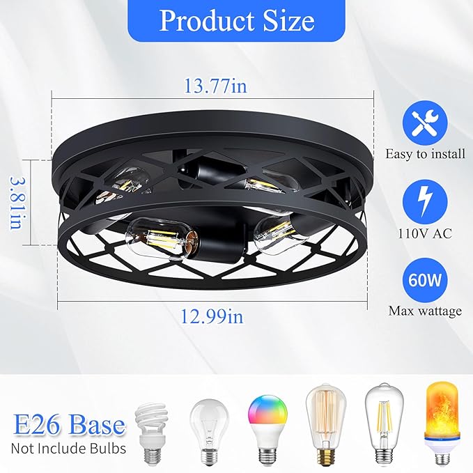 Flush Mount Ceiling Light Fixture,Ceiling Light Fixture for Hallway, Black Hallway Light Fixtures Ceiling,Light Fixtures Ceiling Mount for Kitchen,Farmhouse,Hall (2 Pack) (13.99inch)