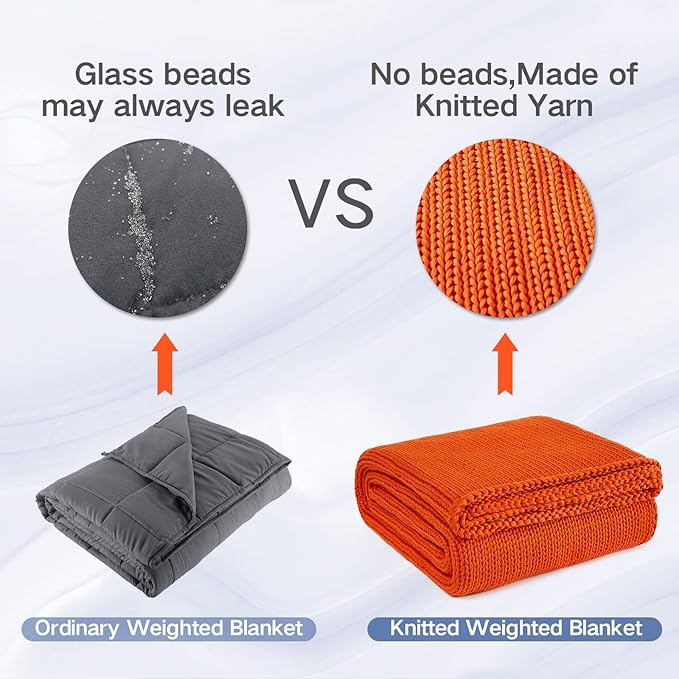 Knitted Weighted Blanket(Orange 50"x75" 12lbs),Home Décor Cooling Throw Blanket for Hot Sleepers,Hand Made Chunky Knit Heavy Blanket for Adults Use on Full Size Bed