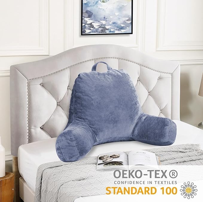 Sasttie Reading Pillow for Sitting in Bed Adult, Velvet Back Pillow for Bed Sitting Up, Backrest Back Support Chair Pillow, College Dorm Essentials for Girls and Boys, Grey Purple