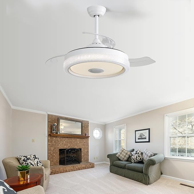 NicBex Ceiling Fan 42 Inch Ceiling Fans with Lights Ceiling Fan with 5 Retractable Blades and Remote Control Flush Mount Ceiling Fans for Bedroom, Living Room, White