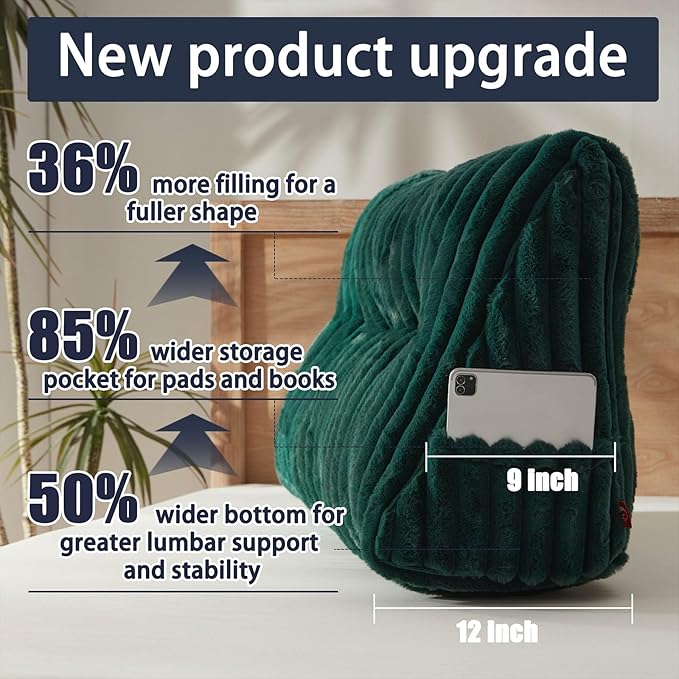 Faux Fur Headboard Pillow with 2 Pack Neck Roll Pillow Large Headboard Pillow Soft and Supportive with Removable Cover (Green, King)