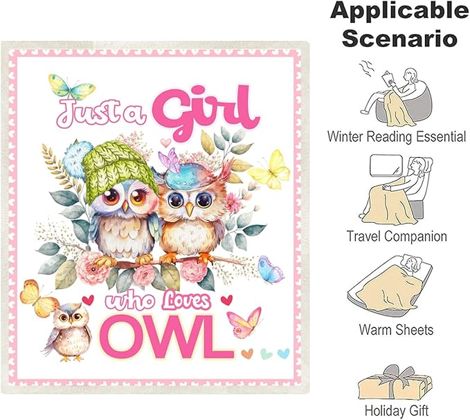 Just A Girl Who Love Owl Blanket Cute Funny Owl Decor Throw Blanket Gifts for Girls Boys Owl Lover Super Warm Soft Plush Bedding Blanket (OWL,50"x 60")