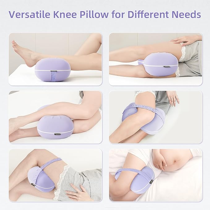 Knee Pillow for Side Sleepers - Memory Foam Knee Pillow with Cooling Cover, Leg Pillow for Side Sleeping - Leg Positioner Pillows for Sciatica Hip Pain & Spine Alignment (Soft Purple)