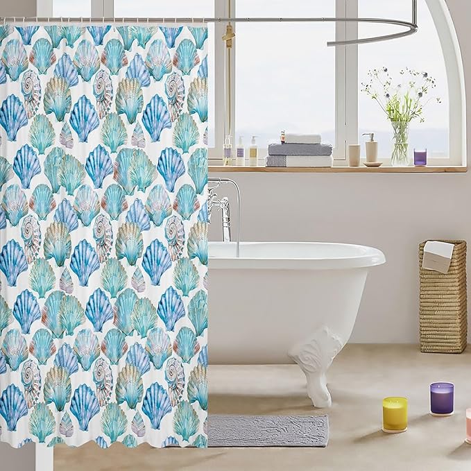 Feelyou Seashell Conch Print Shower Curtain 72"x72" Kids Marine Life Sea Bathroom Shower Curtain Set for Boys Girls Teens Ocean Marine Themed Bath Curtain Sea Coastal Nautical Bathroom Accessories