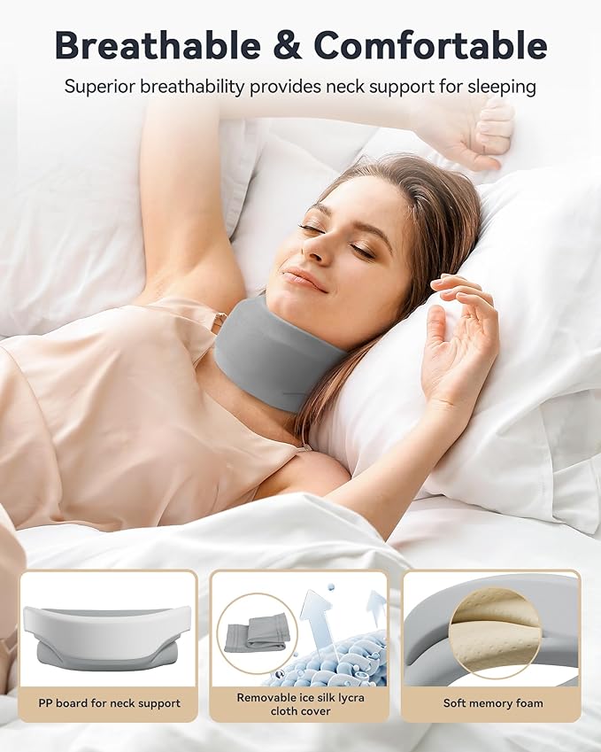 Neck Brace Cervical Collar - Neck Support Brace for Sleeping, Soft Foam Wraps Keep Vertebrae Stable and Aligned for Relief of Cervical Spine Pressure for Women & Men, (10.6-12.6 Inch) Grey