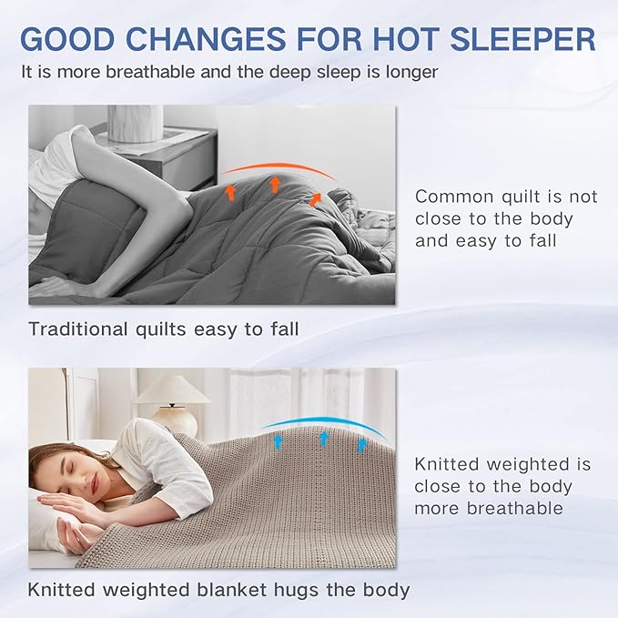 Knitted Weighted Blanket(Beige 60"x80" 20lbs),Home Décor Cooling Throw Blanket for Hot Sleepers,Hand Made Chunky Knit Heavy Blanket for Adults Use on Queen/King Size Bed