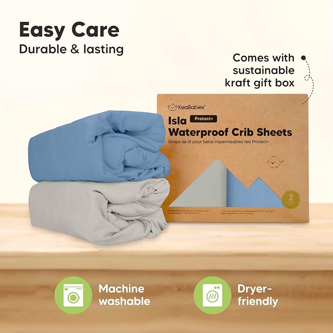 2-Pack Waterproof Crib Sheets for Boys, Girls - Viscose Derived from Bamboo Crib Sheets Neutral, Crib Mattress Protector Sheet, Soft Toddler Bed Sheets, Fitted Baby Crib Sheets Girl, Boy (Slate)