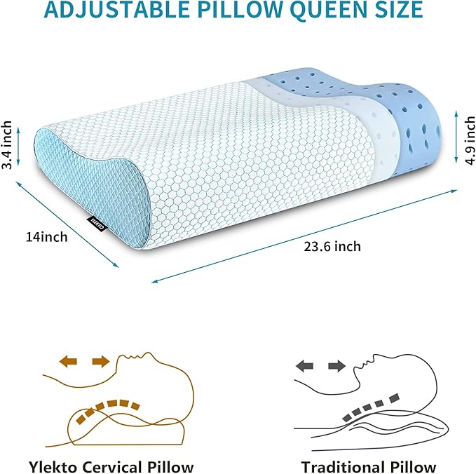Memory Foam Pillows Neck Pillow Bed Pillow for Sleeping Ergonomic Cervical Pillow Orthopedic Contour Pillow for Side Back Stomach Sleeper