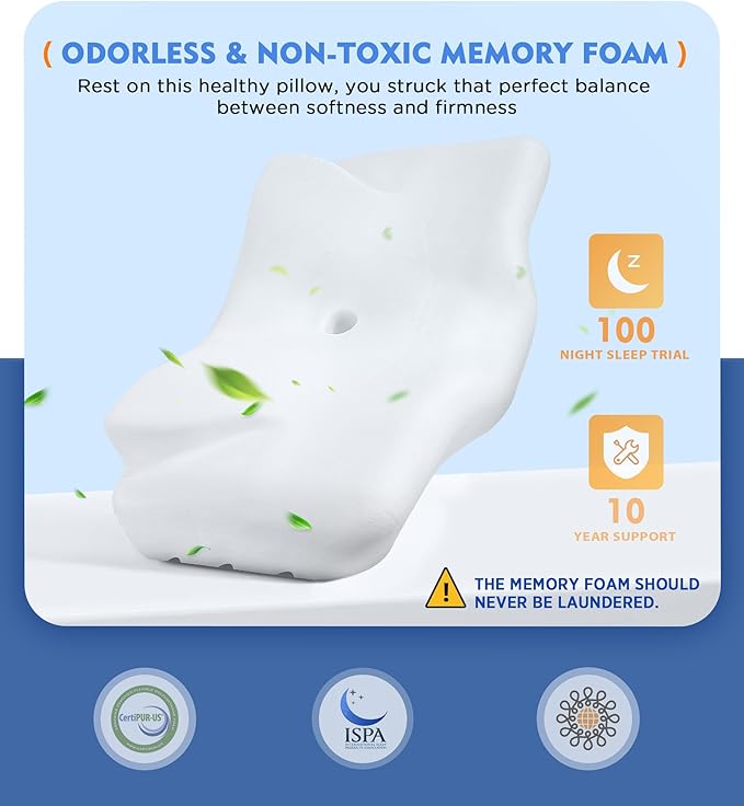 Osteo Cervical Pillow for Neck Pain Relief, Hollow Design Odorless Memory Foam Pillows with Cooling Case, Adjustable Orthopedic Bed Pillow for Sleeping, Contour Support for Side Back Sleepers