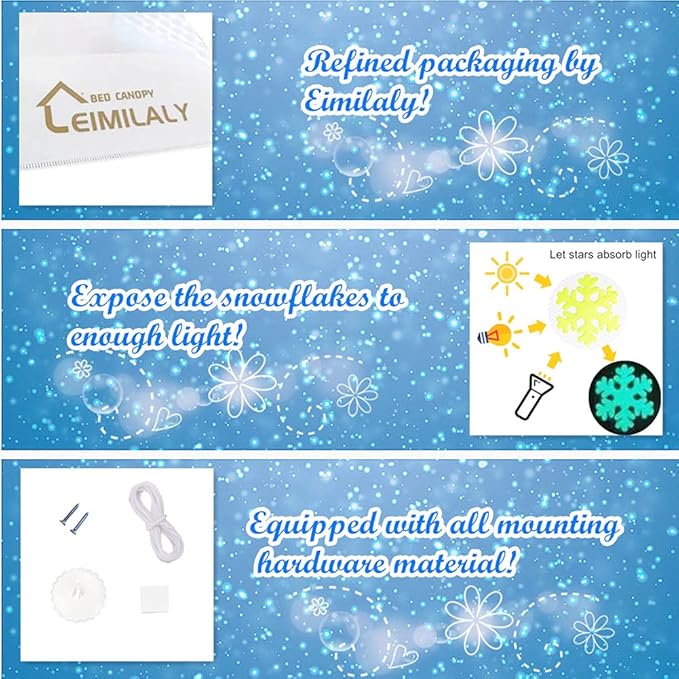 Eimilaly Princess Bed Canopy Glow in The Dark, Christmas Snowflakes Bed Canopy for Girls Room Decor, Encrypted Fabric, Purple