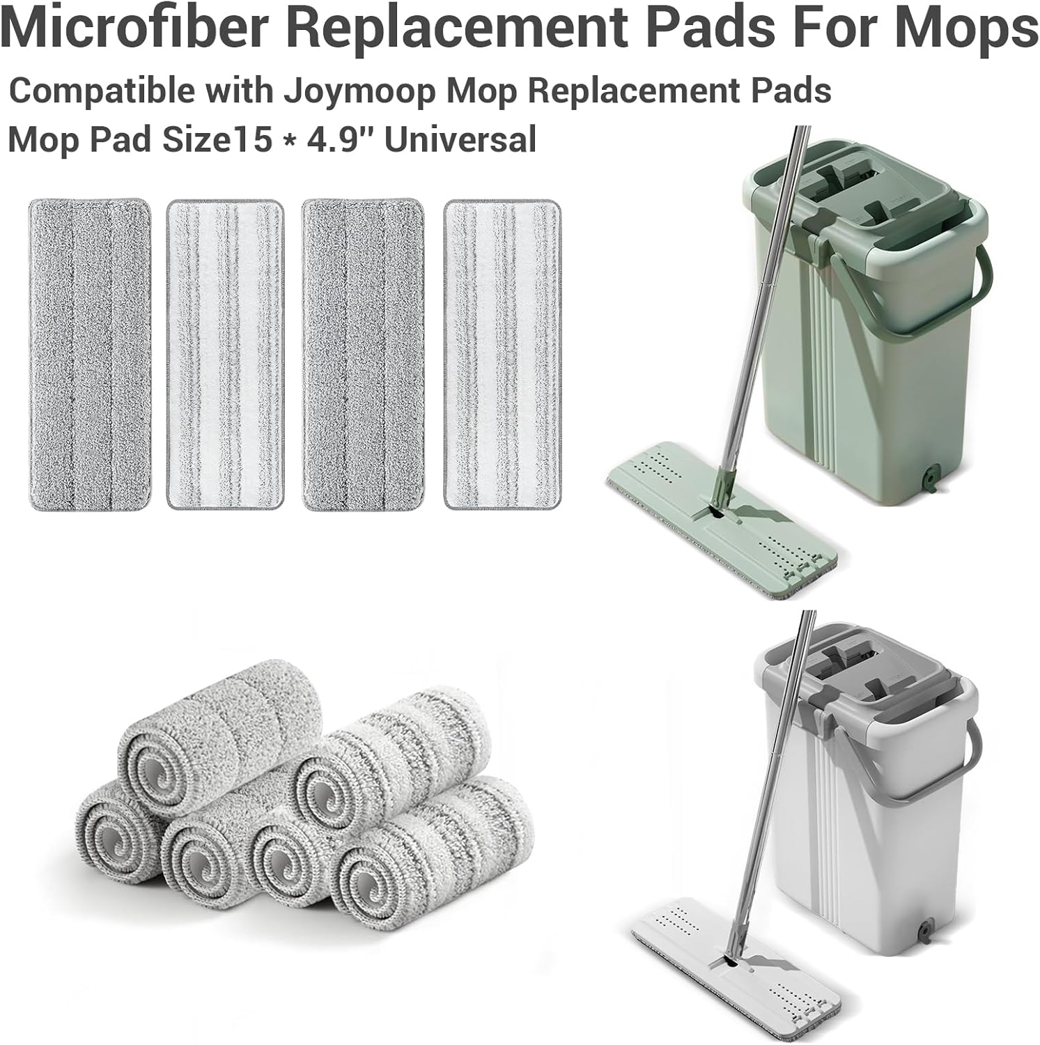 10Pcs Joymoop Mop Replacement Pads, 15 * 4.9'' Universal Mop Pads Mop Head Refills Washable Wet Mop, Compatible with Most 11-14” Size Mops