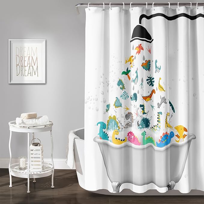AILONEN Cute Dinosaur Shower Curtain for Kids 36" W*72" H Inch,Funny Dinosaur Animals Playing Water Shower Curtains,12 Pack Hooks Polyester Waterproof Fabric Decor for Bathroom Bathtub Panels