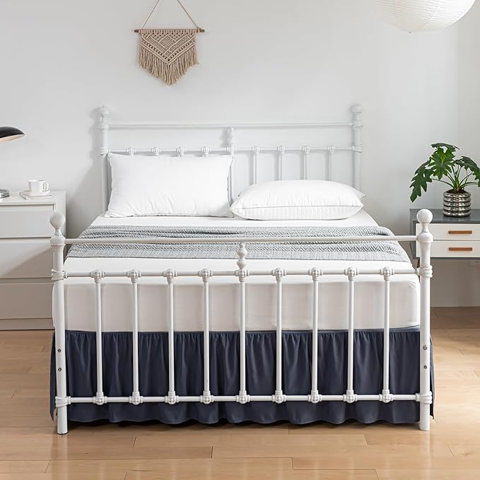 Bed Skirt Twin Size Ruffled Bed Skirt with Split Corners, 16 Inch Drop Dust Ruffle Bed Skirt with Platform, Blue, Twin - 16" Drop