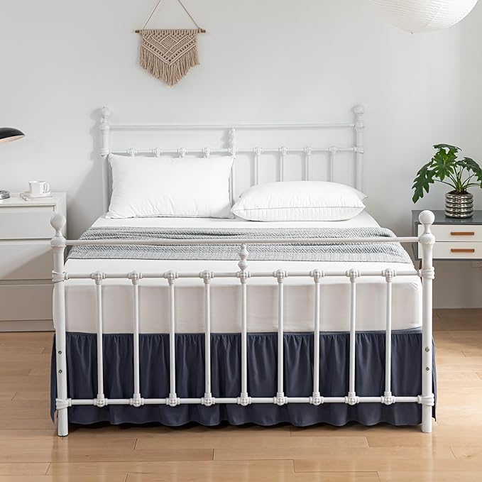 Bed Skirt Full Size Ruffled Bed Skirts with Split Corners, 12 Inch Drop Dust Ruffle Bed Skirt with Platform, Blue