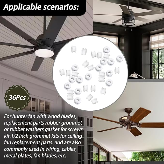 36PCS New Rubber Grommets In White Compatible With Hunter Vintage Discontinued Ceiling fans/Ceiling Fan Replacement Parts (36)