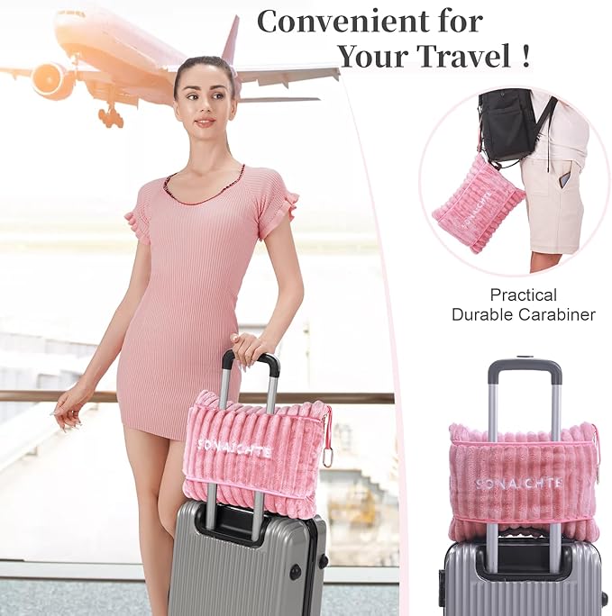 Travel Blanket Travel Blanket Airplane Compact with Bag 2 in 1 Travel Pillow and Blanket Set Travel Pillow and Blanket Car Road Trip Camping Essentials (Light Pink)