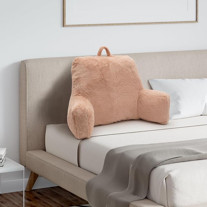 Reading Pillow Large Bed Pillow,Backrest with Arms, Back Support for Sitting Up in Bed, Couch for Lounging Bedrest,Camel