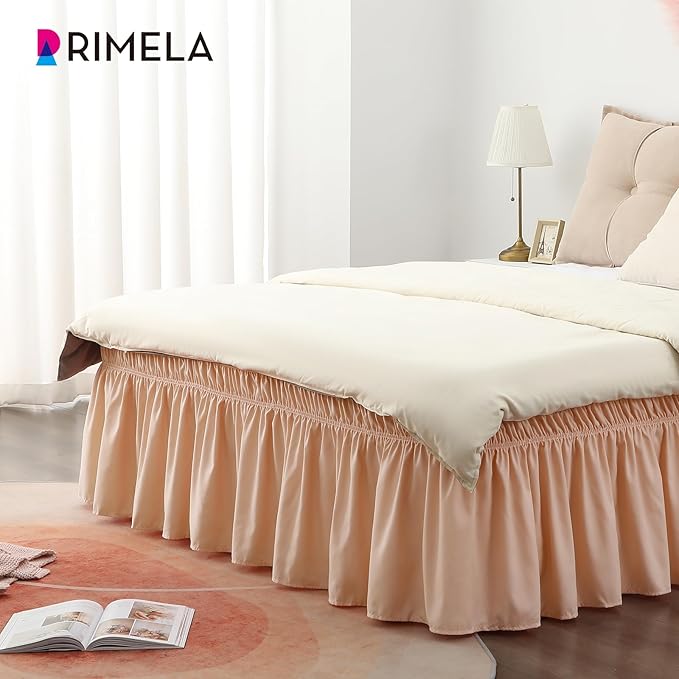 RIMELA Bed Skirt Queen Size 15 Inch Drop, Wrap Around Elastic Bedskirt Solid Microfiber Luxury Hotel Quality Fabric, Easy to Install Machine Washable Wrinkle & Fade Resistant, Flesh Pink