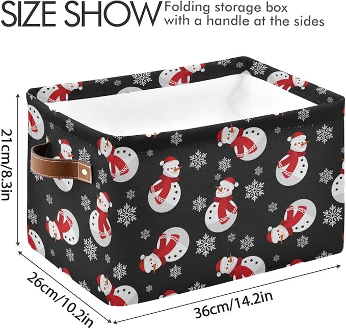 Winter Snowman Snowflake Storage Basket Fabric Laundry Baskets Christmas Holiday Xmas Decorations Storage Boxes Organizer Bag for Baby Cloth Dog Toy Book Storage Cubes Shelf Closet Bins 16×12×8